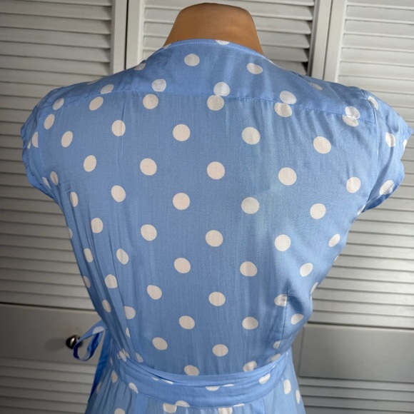 Blue Polka Dot Wrap Midi Dress Open Back XXS Fits XS - Picture 8 of 14